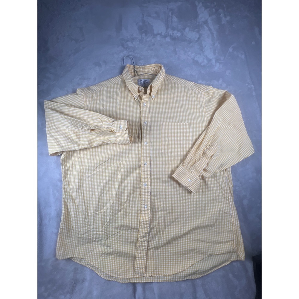 Vintage Brooks Brothers MenXL Gingham Sport Shirt Yellow White Check Made in USA
